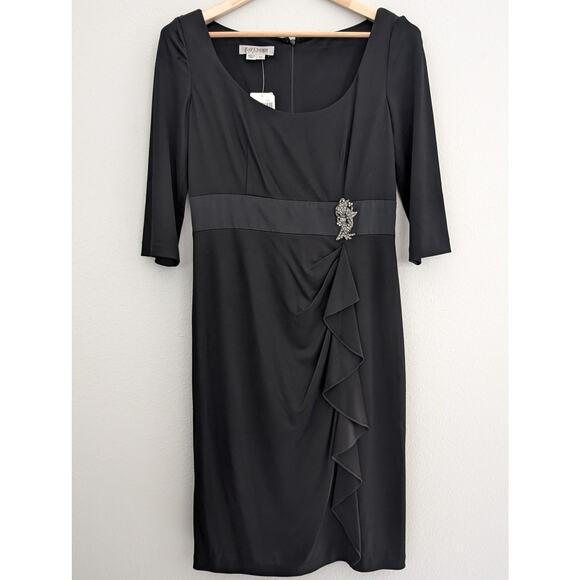 NWT Kay Unger Black Knee-Length Evening Dress Size 10 Elegant Cocktail Formal - Picture 1 of 5